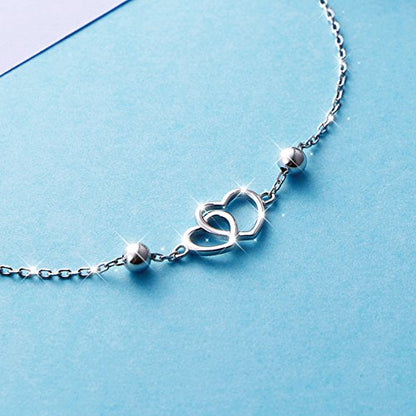Anklet for Women 925 Sterling Silver Foot Adjustable Ankle Bracelet Jewelry - style: Double Heart
