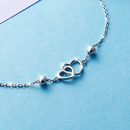 Anklet for Women 925 Sterling Silver Foot Adjustable Ankle Bracelet Jewelry - style: Double Heart