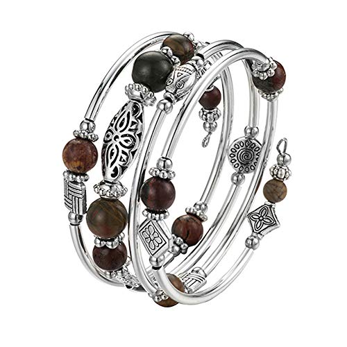 BULINLIN Layered Wrap Bangle Turquoise Bracelet - Bead Bracelet with Natural Agate Stone, Gifts For Women - color: 06-Picasso