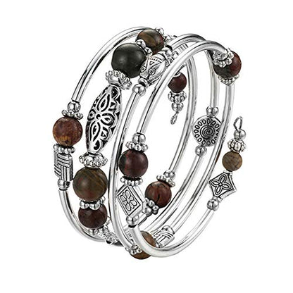 BULINLIN Layered Wrap Bangle Turquoise Bracelet - Bead Bracelet with Natural Agate Stone, Gifts For Women - color: 06-Picasso