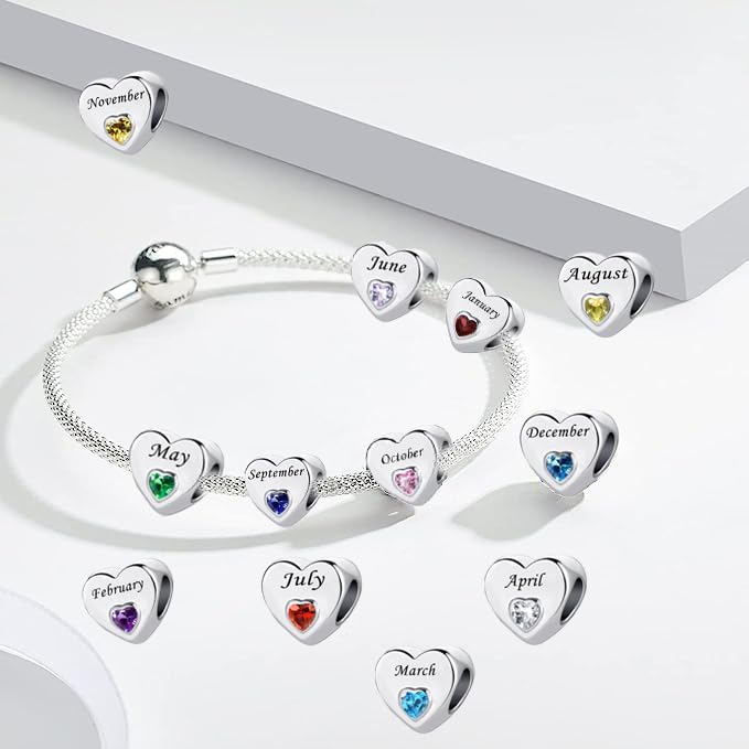 January-December 12 Months Colors Birthstone Crystal Happy Birthday Heart Charms For Charm Bracelets Necklace - color: November