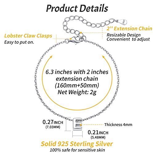 ChicSilver Initial Bracelet for Women 925 Sterling Silver Letter Initial Bracelet Dainty Personalized 26 Alphabet Jewelry Gifts for Birthday Anniversary Wedding - style: E