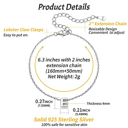 ChicSilver Initial Bracelet for Women 925 Sterling Silver Letter Initial Bracelet Dainty Personalized 26 Alphabet Jewelry Gifts for Birthday Anniversary Wedding - style: E