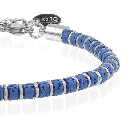 Beaded Bracelet for Men and Women – Natural Lava Gemstone Bracelet, Hematite and Stainless Steel – Adjustable, Durable and Elegant – Made in Italy - color: Blue
