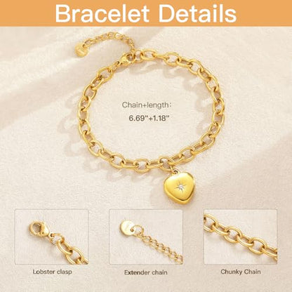 10 PCS Bracelets for Women Stainless Steel Chain Link Bracelet Set | 6.7 Inches with Extender, Jewelry Gifts for DIY, Chains Bulk, Oval, Curb, Figaro Chains, 18K Gold Plated, Silver, Chunky - color: Rolo Gold