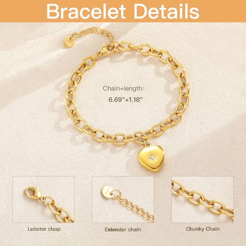 10 PCS Bracelets for Women Stainless Steel Chain Link Bracelet Set | 6.7 Inches with Extender, Jewelry Gifts for DIY, Chains Bulk, Oval, Curb, Figaro Chains, 18K Gold Plated, Silver, Chunky - color: Rolo Gold