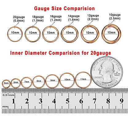 316L Surgical Steel Hypoallergenic Hinged Nose Ring Hoop for Women & Men | Seamless Clasp, Used in Nostril, septum, lip, and all ear piercings. 20 Gauge to 6 Gauge, Inner Diameter 5mm to 22mm - color: 18k rose gold-plated, size: 12 Gauge 10mm