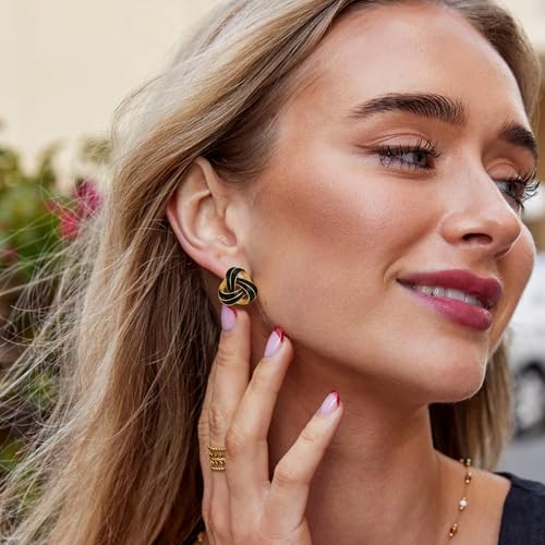 RAUCHBE Big Chunky Gold Earrings for Women Vintage Black Oval Earring Onyx Statement Earrings Trendy Jewelry - style: Knot