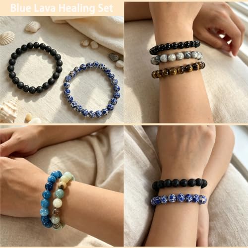 COLOYAN 7 Pcs 8mm Natural Stone Beaded Healing Crystal Bracelets for Women | Durable Handmade Stretch Bracelets, Multiple Styles,Semi-Precious Gemstones Reiki Spiritual Jewelry Gift Meditation Yoga - color: A