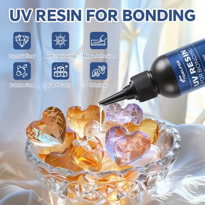 UV Resin Kit with Light,50g Fast Curing & Bonding UV Resin and 395nm UV Flashlight for Beginner,UV Glue Adhesive for Bonding Jewelry,Plastic and Glass Repairs - size: 50g