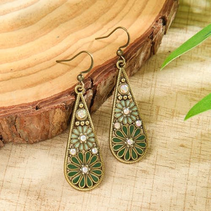Bohemian Crystal Teardrop Dangle Earrings, Copper, Tribal Geometric Design, Handmade National Style for Women - color: Fugu-4PCScopperstyledrops