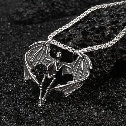 Skull Necklace for Men Stainless Steel Gothic Punk Emo Biker Necklace Jewelry for Men 60cm - style: Winged Skull