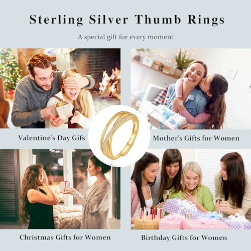 OOOPEL Sterling Silver Adjustable Ring S925 Silver Rings for Women Cubic Zirconia Twist Love Knot Dainty Ring Silver Minimalist Open Finger Rings Silver Thumb Sterling Silver Ring - color: Gold,Cubic Zirconia