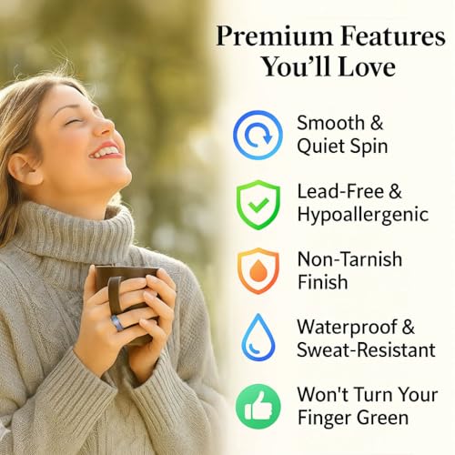 LAOYOU Spinner Anxiety Relief Fidget Ring for Women | 6MM Titanium Stainless Steel Glitter Stress Relieve Calming Rings Non Tarnish Hypoallergenic - color: 1pc Rainbow Color