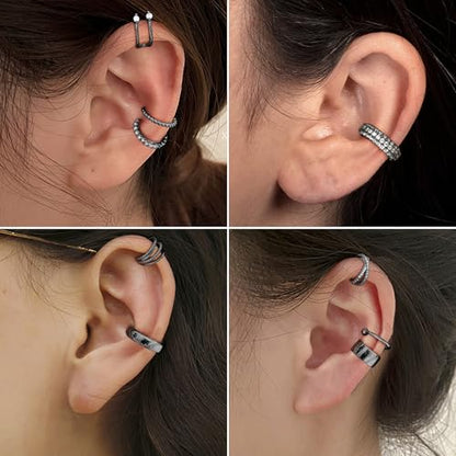 YADOCA 14K Gold Plated Ear Cuffs Non Piercing Earrings for Women Clip On | Trendy Lightweight 14K Gold Plated Ear Clip Fake Earrings Non Pierced Cartilage Ear Cuff Earrings for Women - color: Black