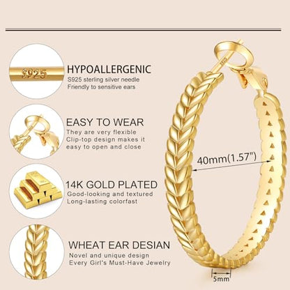 Large 925 Sterling Silver Hoop Earrings for Women Lightweight Thick Silver Hoop Earrings Wheat Twisted Hoop Earrings Hypoallergenic 5mm Wide Big Silver Hoop Earrings for Women 30/40/50mm