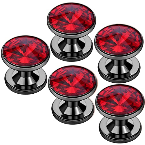 HAWSON Cufflinks for Men with 4/6 pcs Shirt Studs Set, Gift Box Packed, Mens Jewelry or Accessories for Wedding, Party, Anniversary, Birthday - color: Clear Red (5 studs)