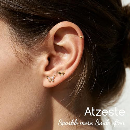Shiny Gold Butterfly Earrings for Women | 14K Real Gold Plated Butterfly Earrings for Women, Dainty & Trendy Butterfly Stud Earrings for Fashion Jewelry Gifts - color: AZ39