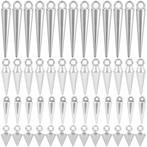 Cone Charm, Punk Style Spike Pendants with Small Hole, Glossy Gothic Dangle Cone Pendants Charm - color: Silver,zinc alloy,100pcs,4 sizes