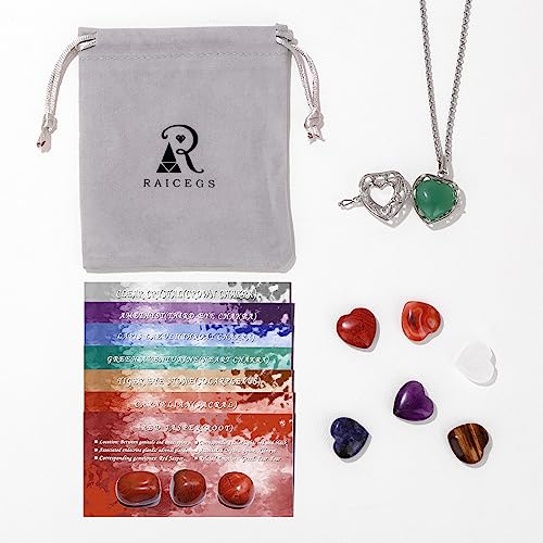Raicegs Heart Shaped Crystals and Healing Stones 7 Chakra Crystal Necklace 0.8 inch Heart Gemstones Natural Stones Necklaces for Women Spiritual Gift for Women Teen - style: Heart-7PCS
