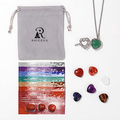 Raicegs Heart Shaped Crystals and Healing Stones 7 Chakra Crystal Necklace 0.8 inch Heart Gemstones Natural Stones Necklaces for Women Spiritual Gift for Women Teen - style: Heart-7PCS