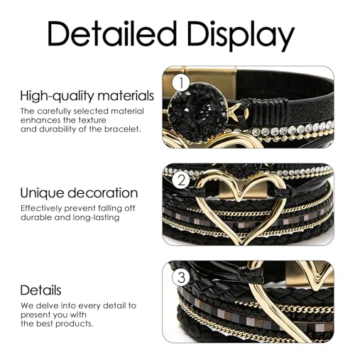 Leather Wrap Bracelets for Women, Boho Leopard Multi-Layer Crystal Beads Cuff Jewelry - color: J-Warp-018