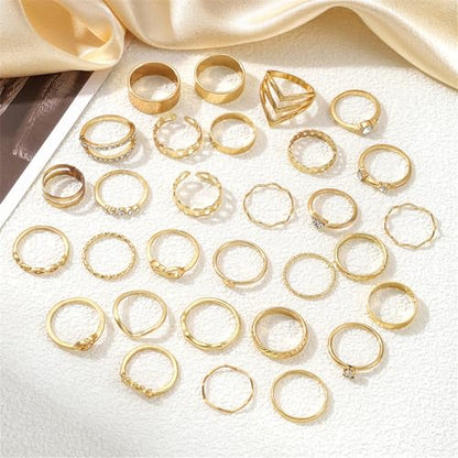 Knuckle Rings Set for Women, Dainty Stackable Midi Rings Simple Stacking Joint Finger Rings Pack Adjustable Cute Butterfly Heart Rings Mixed Size - style: D-30Pcs