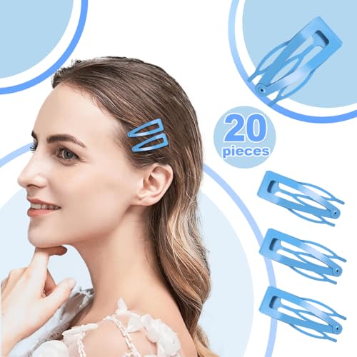 20 Pcs Snap Hair Clips for Women Snap Hair Barrettes Double Grip Hair Clips 3 Prong Clips for Hair Barrettes for Women Girls (Blue) - color: Blue
