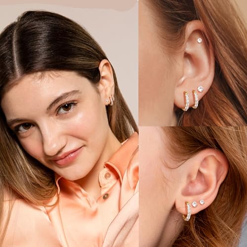 Surgical Steel Small Gold Huggie Hoop Earrings for Women Hypoallergenic - color: D-14k Gold Plated