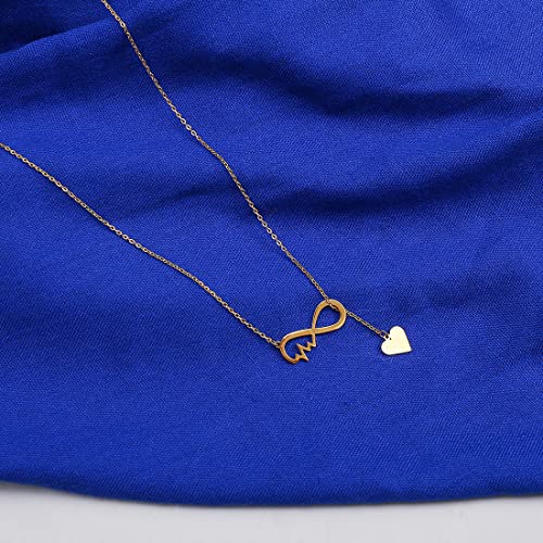 18K Gold Plated Stainless Steel Bee Honeycomb Pendant Necklace, Adjustable Y Lariat Conch/Guitar/Horseshoe Necklace for Women - color: Gold, style: Infinity Heart