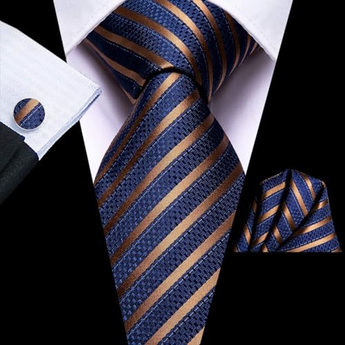 Dubulle Mens Paisley Striped Tie Woven Necktie for Men and Handkerchief Cufflinks Set Wedding Formal Business - color: Blue Checks