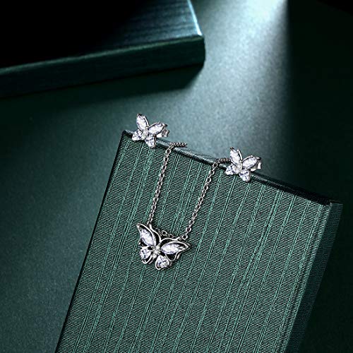 925 Sterling Silver Birthstone Butterfly Jewelry Women Crystal Animal Cute Butterflies Birthday Necklace/Earring/Ring/Bracelet Sets Birth Stone Statement Anniversary Jewellery - color: 1-D.April-Diamond