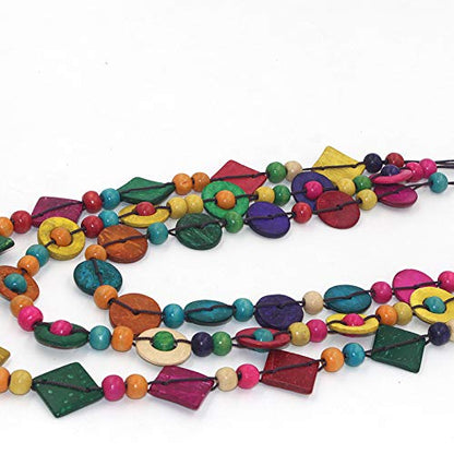 YONYou Bohemia Braided Women Neckalce Statement Colorful Round Wooden Beads Chain Shell Necklace Chunky Collar Novelty Jeweley for Women Costume Handmade Party Daily Jewelry