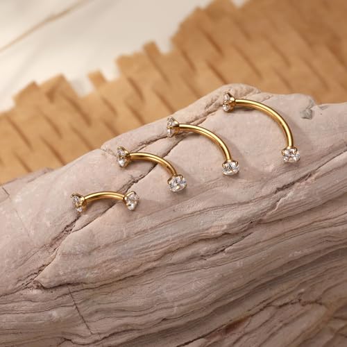 PEAKLINK G23 Titanium Eyebrow Piercing Jewelry 16G Eyebrow Rings Curved Barbell Small Belly Ring Rook Daith Earrings Vertical Labret Lip Piercing 6mm-12mm - color: Gold