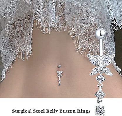 Incaton 14G Cute Heart Stainless Steel Belly Button Rings Belly Piercing Jewelry Diamond Belly Rings for Women Navel Piercing Jewelry - color: 5pcs Silver 2 10mm