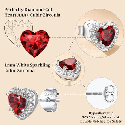 Bestyle 8mm Small Birthstone Earrings for Women with Hypoallergenic Sterling Silver Post,Sparkle Heart/Round Womens Studs Earrings, Great Birthday/Christmas/Anniversary Jewelry for Wife Mother - color: 01. Jan. Garnet-Heart