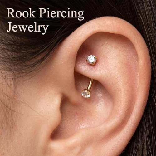 Eyebrow Piercing Jewelry, 9 Pcs Gold Jewelry Surgical Steel Curved Barbell Eyebrow Rings for Women Men CZ Tiny Labret Lip Navel Belly Button Helix Conch Daith Piercing 6mm/8mm/10mm