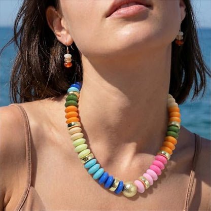 RISHEGAE Chunky Beaded Necklace for Women Boho Resin Beaded Choker Necklace Adjustable Surfer Beach Strand Necklaces Gold Handmade Acrylic Beads Jewelry Gift for Women - color: Style 4colorful