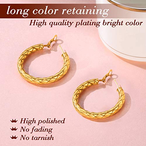 FindChic Chunky Hoop Earrings for Women, Silver/Black/14K Gold Plated Crossover Patterned Hollow Tube Rounded Loop Earrings, 30mm/40mm/60mm/80mm Hoops with Custom Name Options and Gift Box - color: c.Gold, size: 40MM
