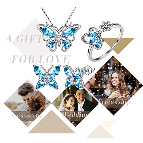 Butterfly Birthstone Stud Earrings - Women 925 Sterling Silver Butterflies Birthstone Stud Earrings Birthday Gift for Women - color: C.March