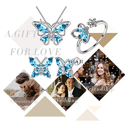 Butterfly Birthstone Stud Earrings - Women 925 Sterling Silver Butterflies Birthstone Stud Earrings Birthday Gift for Women - color: C.March
