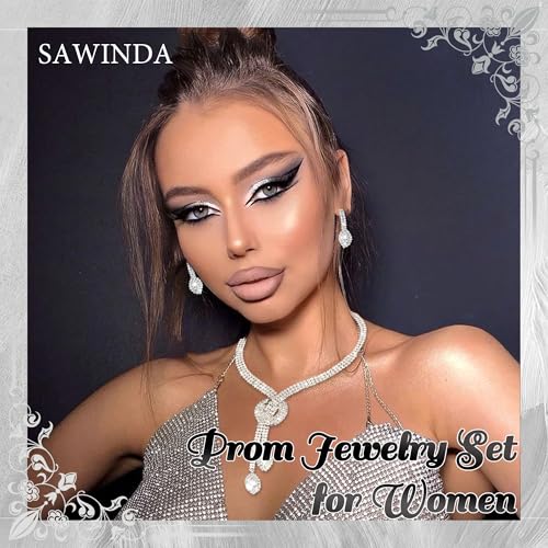 Rhinestone Jewelry Set Crystal Pearl Necklace Bracelet Earrings | Sparkly Necklace Dangle Earrings,Wedding Prom Formal Costume Jewelry Sets for Women - color: Silver4
