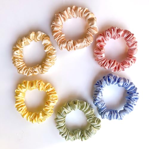 SILVR BEAR Luxury Satin Scrunchies, No Damage Small Hair Ties for Thin Hair, Softer than Silk Ponytail Holders for Women, Girls, Men, 6 Pack Pastel Shades - color: Pastel Skinny
