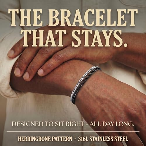 Mens Bracelet - Stainless Steel, Non Tarnish Rope Chain Bracelets, Stylish Fathers Day Gift for Dad, Husband, Boyfriend. - color: Silver & Black - For The Dad