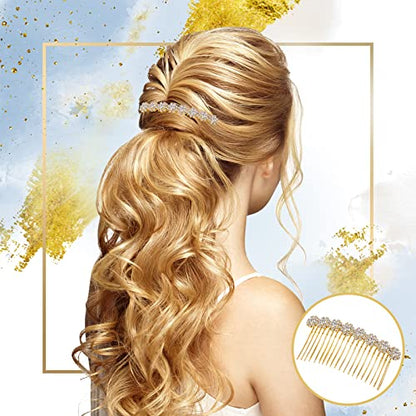 Geosar 4 Pieces Alloy Rhinestone Side Hair Combs Crystal Flower Clips Wedding Comb Bridal Jewelry Clips Combs French Hair Accessories for Women(Silver,Gold) - color: Silver,Gold