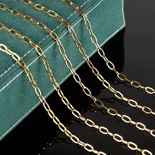 16.4 Feet Gold Plated Link Chain for Jewelry Making Stainless Steel Oval Paperclip Chain Bulk with Jump Rings Lobster Clasps for Jewelry Bracelet Necklace Choker Making Supplies - color: Gold Oval