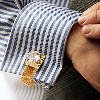 HAWSON Mens Cufflinks with Chain - Stone and Shiny Gold Tone Shirt Accessories - Party Gifts for Young Men - color: 24K Gold Color+White Crystal