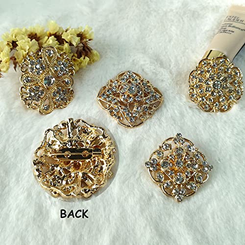 Yhsheen Rhinestone Brooches Crystal Brooch Pins, Pearl Crystal Wedding Bouquet kit Set (Gold-14pcs)… - color: Gold-14pcs
