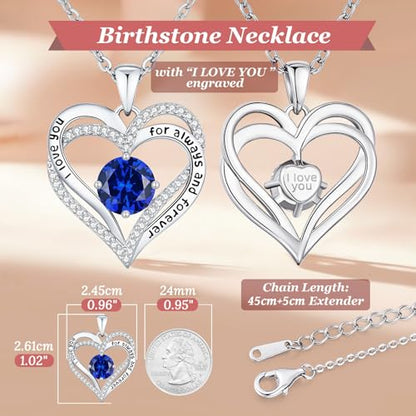 CDE Engraved Forever Love Heart Birthstone Necklace Jewelry Gifts for Women | Hypoallergenic,Nickel-Free & Lead-Free,3 x 3 mm 5A CZ Heart Pendant,Anniversary Christmas Birthday Gift for Girlfriend Wife - color: 09-Sept-WG, style: White Gold Plated