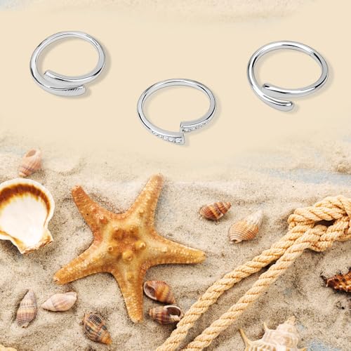 3Pcs Toe Rings for Women Gold/Silver Toe Ring Adjustable Non Tarnish Cz Dainty Toe Ring Summer Beach Open Toe Rings Set Toe Foot Jewelry - color: Silver